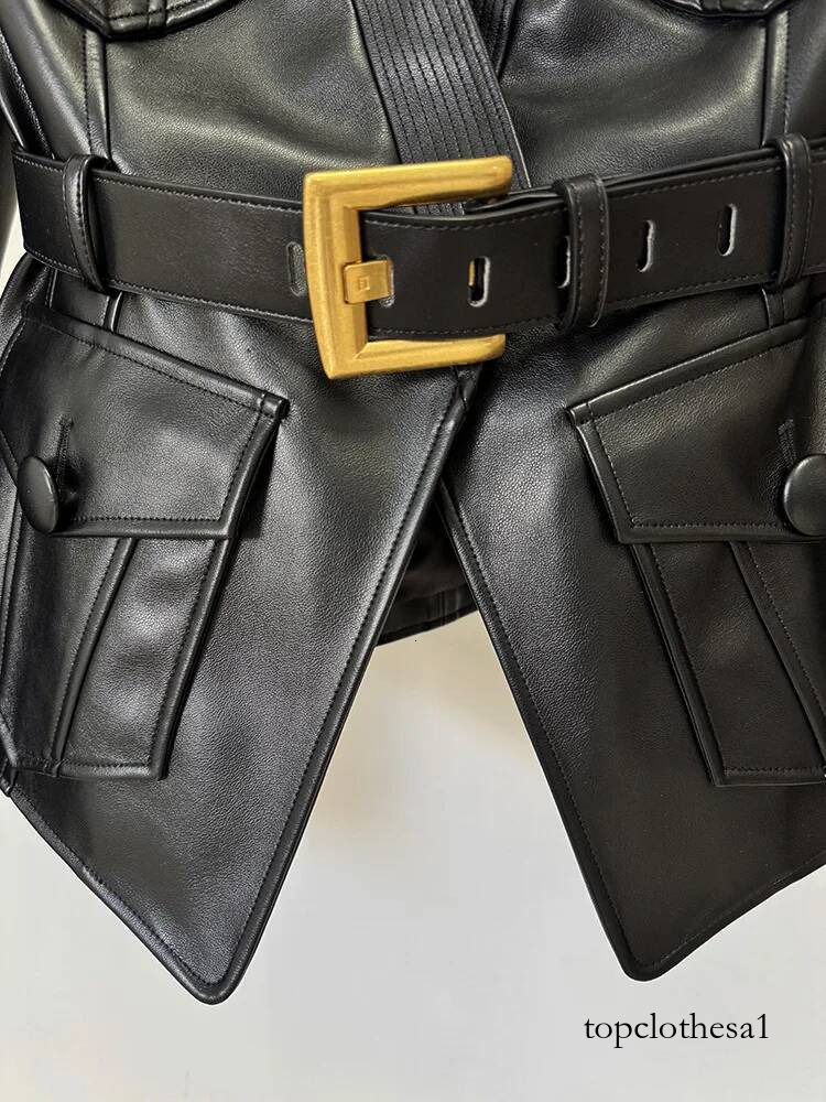 HIGH STREET Newest 2026 Designer Jacket Women's Belt Slim Fitting Button Pocket Decoration Artificial Leather Blazer