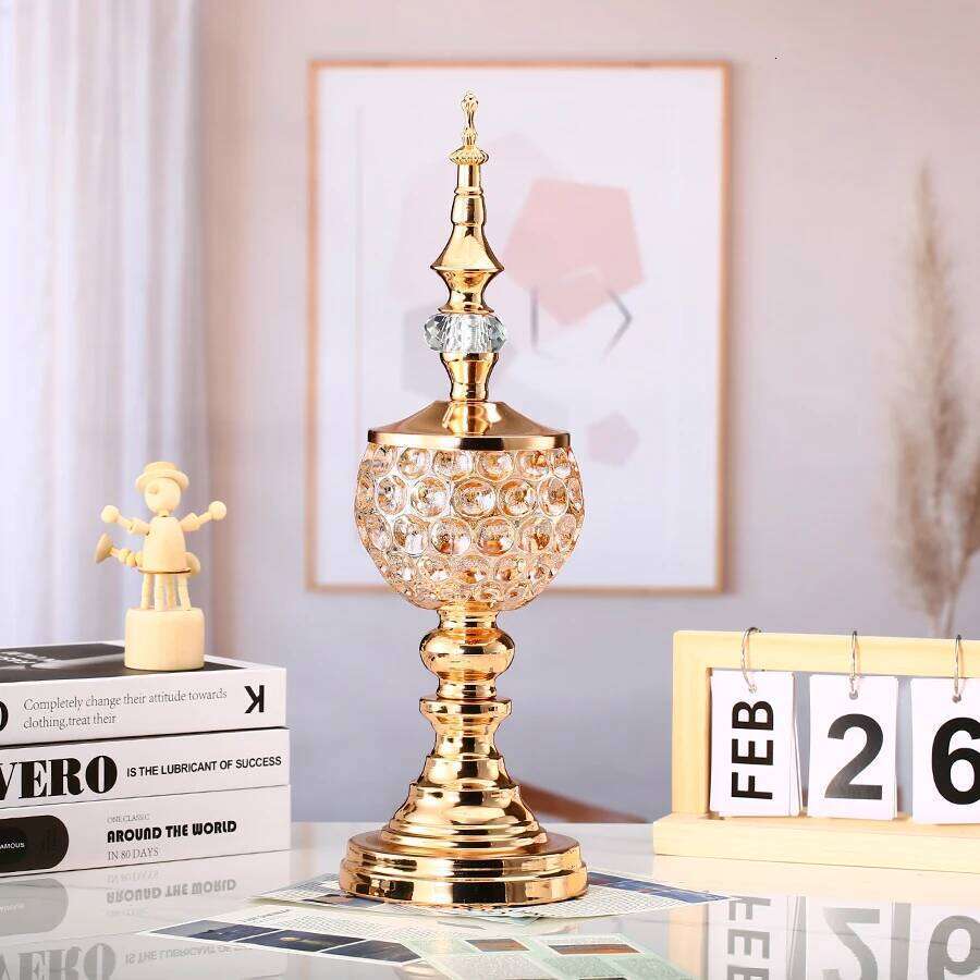 1pc Crystal Golden Candle Holder Candlestick Home For Dining Table Decor Weddeing Ramadan Incense burner Y260131