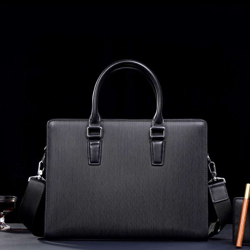 Luxury shoulder bag Hobo leather double zipper handbag men's cowhide computer business briefcase crossbody bag inch portable expandable SENYY