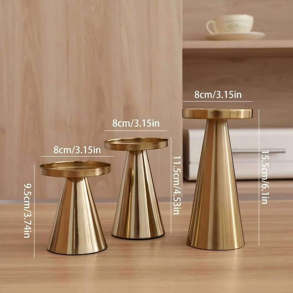 3pcs Copper-Plated Tea Light Wedding Home Candlestick Set Table Decoration Candle Holder Y260131