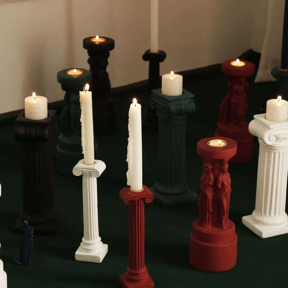 Pillar Candle Holder Black Resin for Candles Table Design Candlesticks, Decorative Tabletop Home Dining Centerpiece Y260131