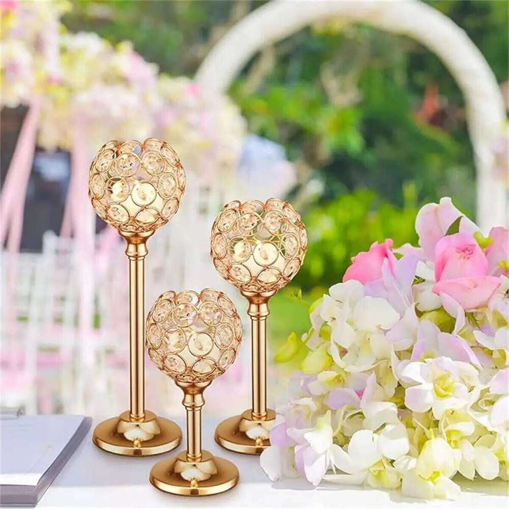 Elegant Metal Crystal Holder, Detachable Candlestick Holder for Party Wedding Restaurant Table Center Decoration Y260131