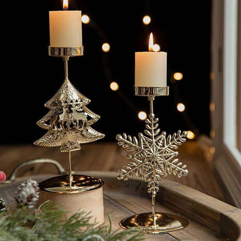 Snowflake Tree Candle Metal Gold Christmas Decorations Votive Candlestick Holders for Home Wedding Party Table Decor Y260131