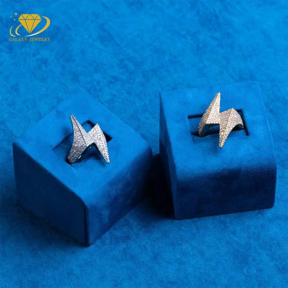Fashion Hip Hop Ring 3D Moissanite Lightning Bolt Ring 925 Sterling Silver 10k 14k 18k Gold Moissanite Diamond Ring for Men