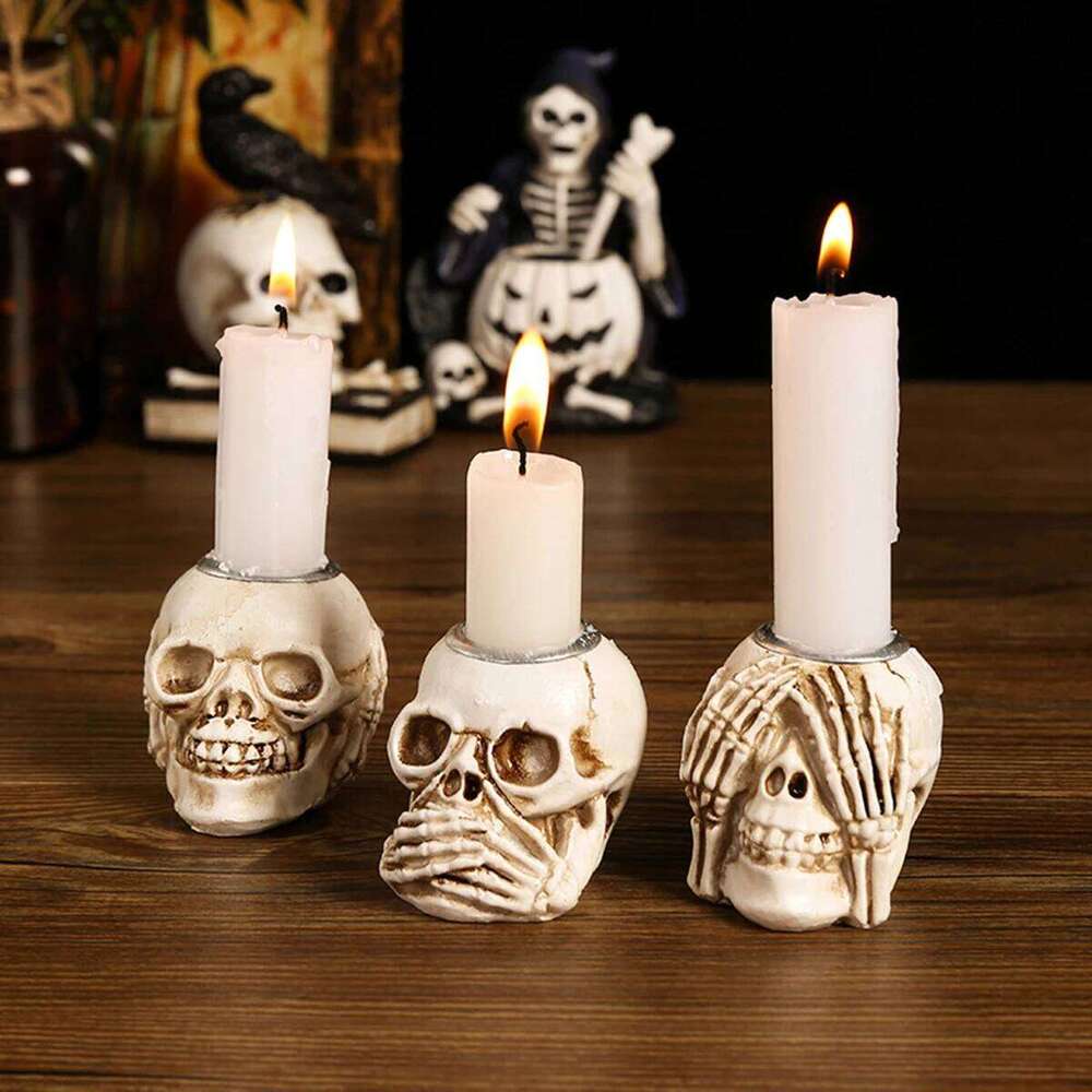 1pc Antique Incense Burner, Skull Candlestick, Halloween Decor Goth, Home Decor, Room Deco Y260131