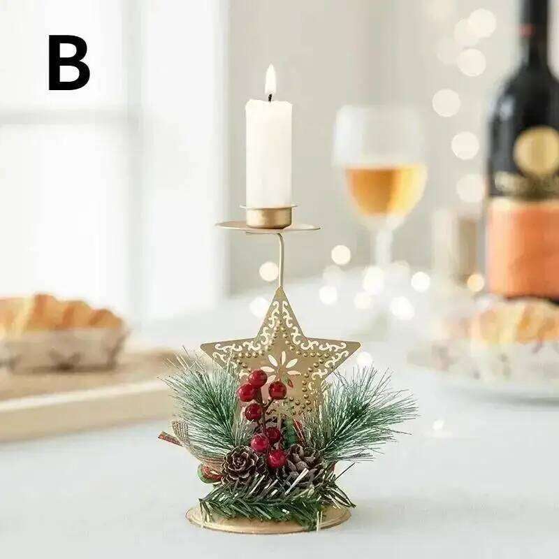 Golden Wrought Iron Simulated Pine Cone Holder Christmas Window Display Decor Candle Tray Y260131