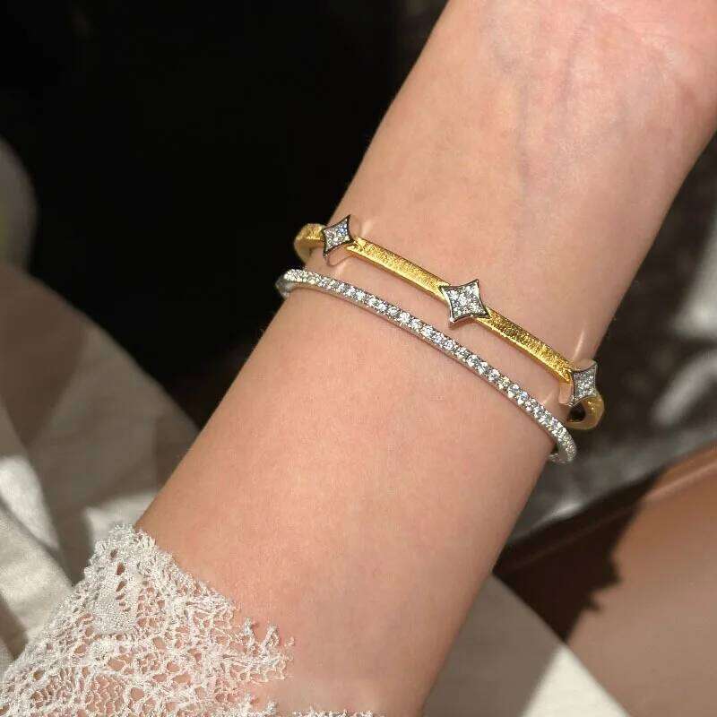 High quality fashion brushed square diamond for women silver 925 elegant luxury rhombus bangles banquet jewelry gift H260131 - view 4