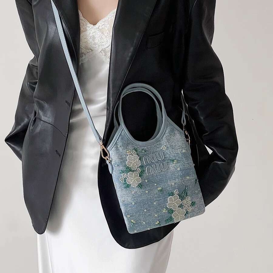 Totebag Shoulder ROSE NOIRE Trendy Embroidered Denim Tote For Women 2025 New Handbag Fashionable High-End Shoulder Crossbody Bag