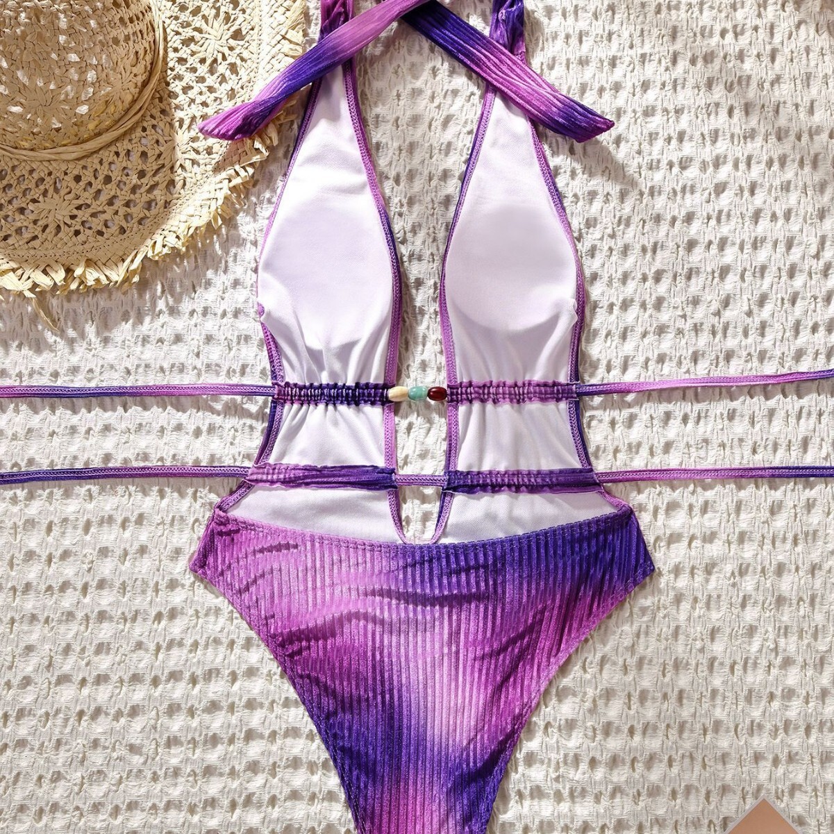 New One-Piece Swimsuit For Women High-End Feel Hot Spring Solid Color Sexy Backless Tie Swimsuit