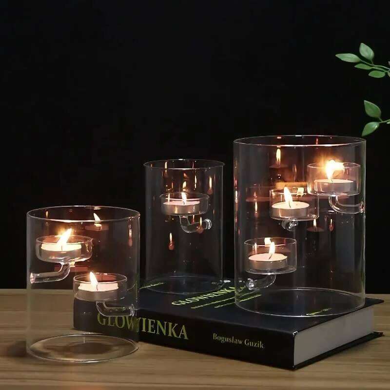 Glass Candle Holder Cylinder Hurricane Candleholder Artistic Tealight Containers for Wedding Party Desktop Room Home Decorations Y260131