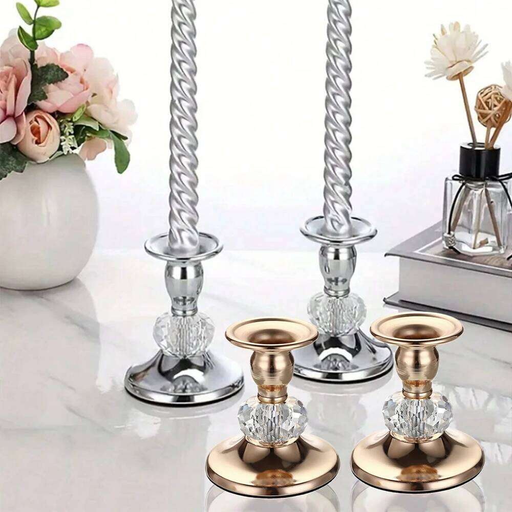 1PC Metal Crystal Candlestick Holder for Candle Light Dinner Table Birthday Wedding Party Home Tabletop Decoration Y260131