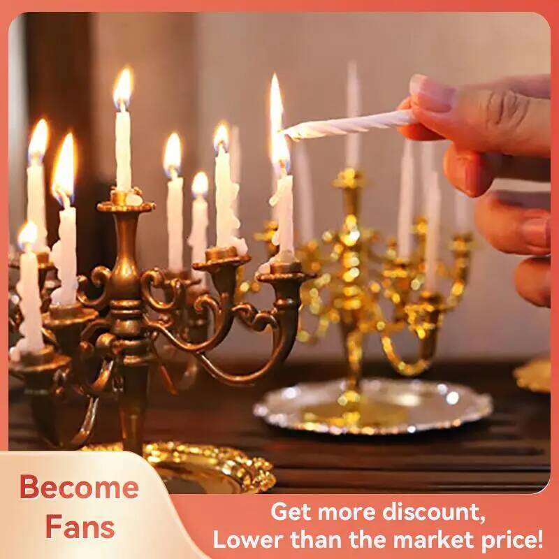 1Set Miniature Candles and Candlestick Birthday Party Cake Candle Holders Toppers For Dollhouse Decals New~ Y260131