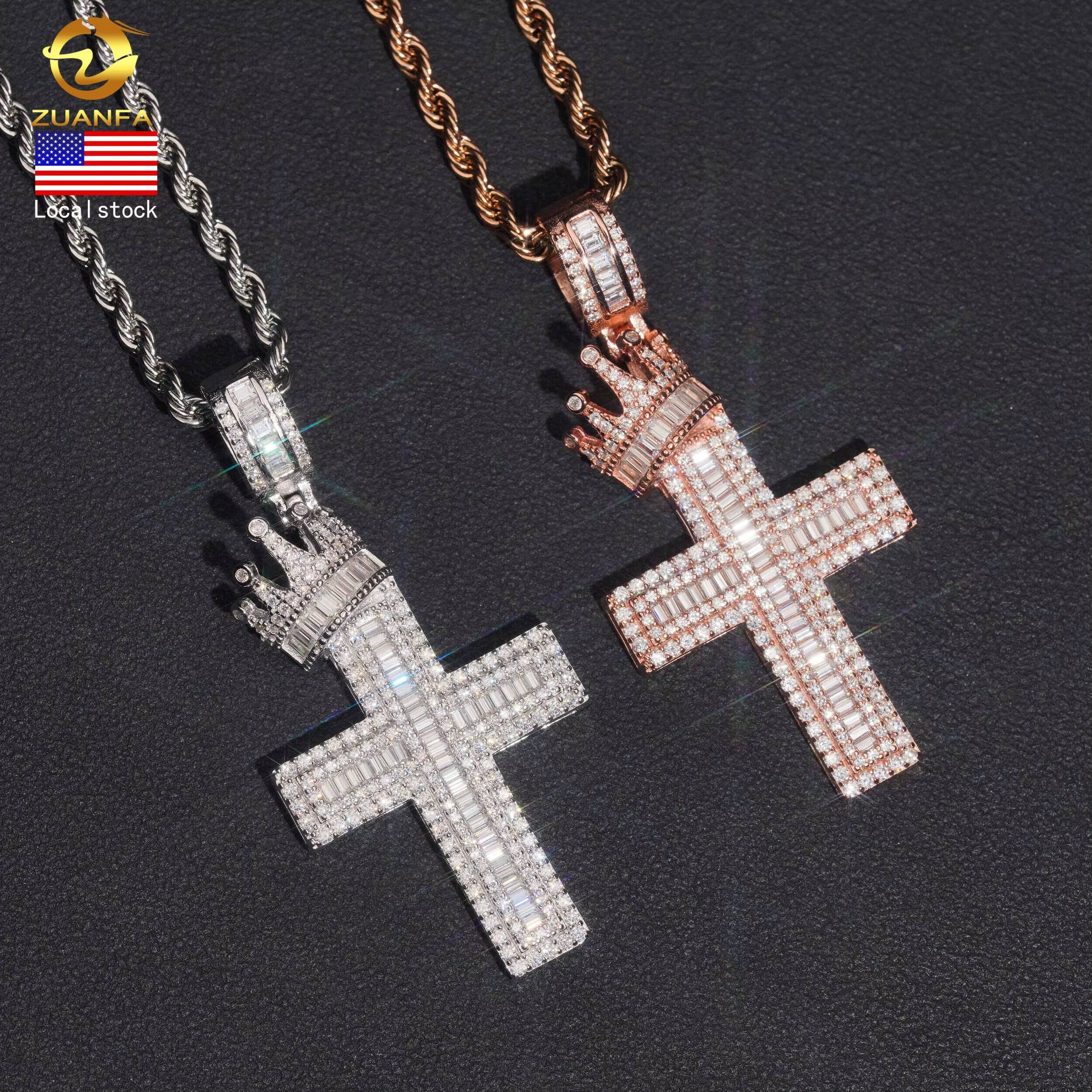 USA Local Stock Moissanite Hip Hop Jewelry Cross Iced Out Pendant 925 Sterling Silver Moissanite Cross Pendant Charm