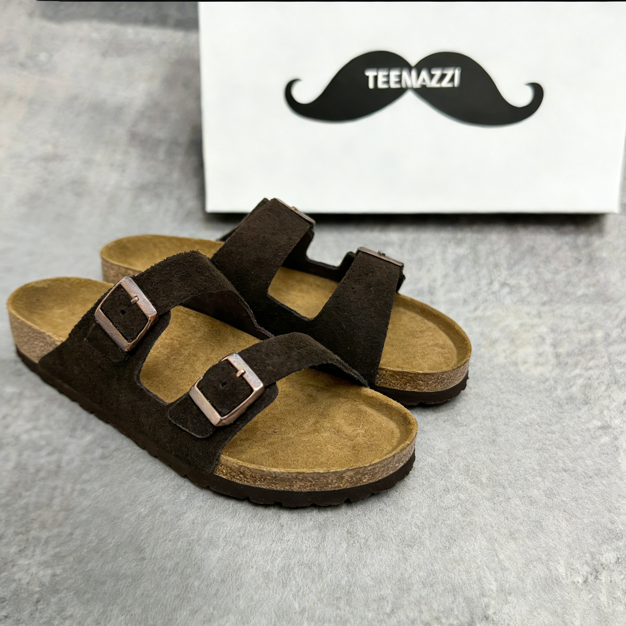TEEMAZZI 2026 new style genuine leather cork slippers, unisex, frosted, double-breasted, thick-soled, fashionable, suitable for outdoor wear