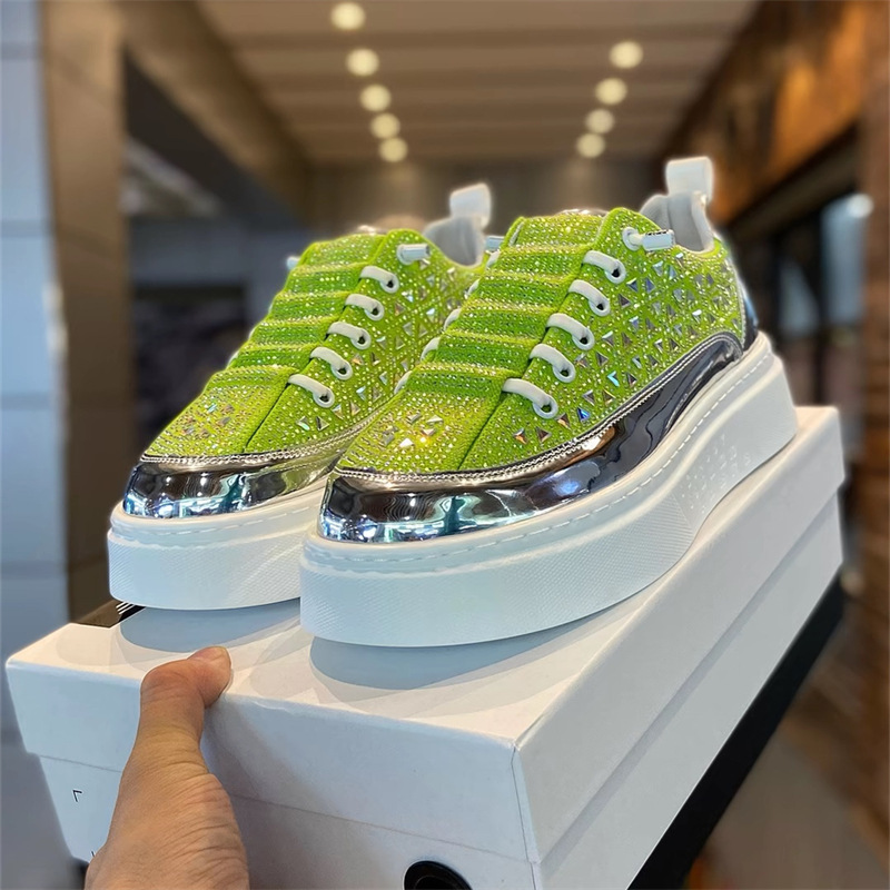Free Shipping 2026 Men/Women Casual Platform Sneakers Rhinestone & Stud Embellished Chunky Sole Party Shoes
