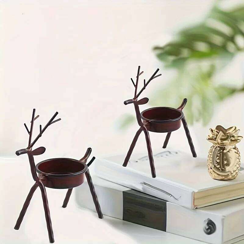 1PC Art Craft Deer Candle Holder Iron Metal Stand for Home Table Desk Birthday Party Atmosphere Decoration Y260131