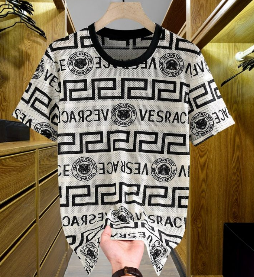 Men's T-Shirts High Street Slim Ice SilkClassic Letters T Shirt Men Women Breathable Tops Tees