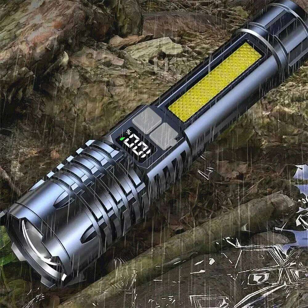 High Power LED Powerful USB Rechargeable COB Flashlight with Side Light Torch for Outdoor Camping Hiking Fishing H260131