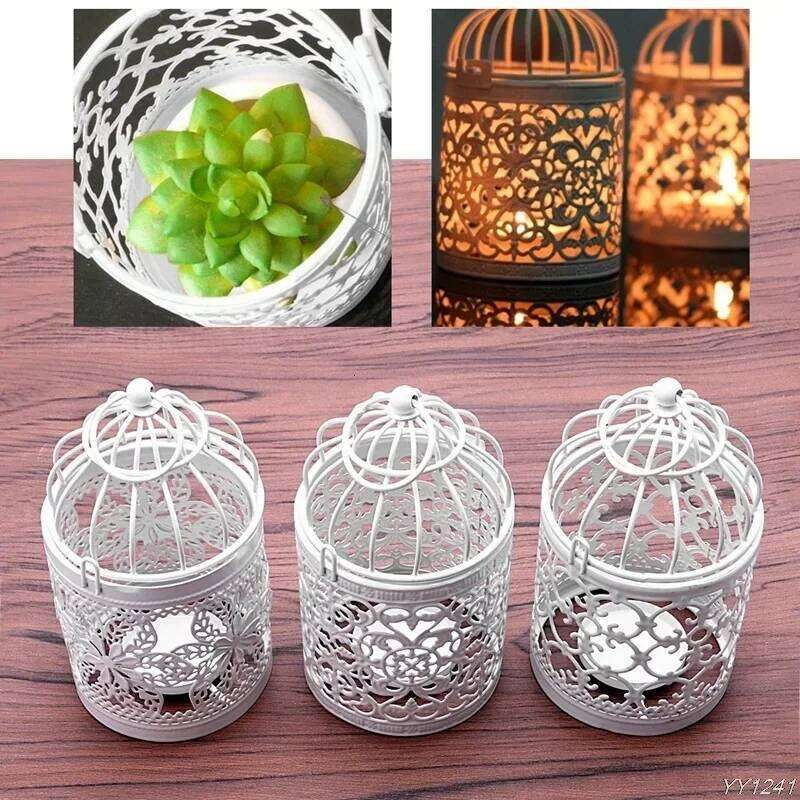 1PC Creative Candelabros Hollow Hanging Bird Cage Candle Holder Candlestick Lantern Bridal Vintage Candlesticks Home Decor Y260131