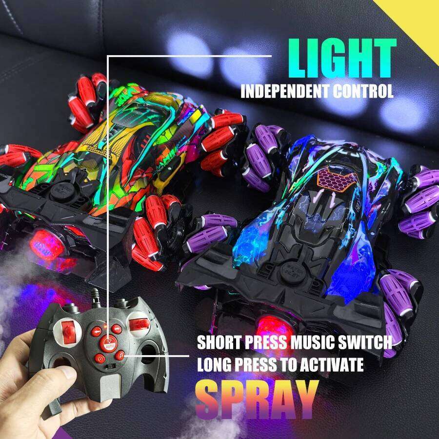 4Wd Rc Stunt Car with Sprayer Namu Wheels, 2.4g Remote Control Drift Vehicle, Colorful Led Lights & Sound Off-Road Toys Gift F Y260131
