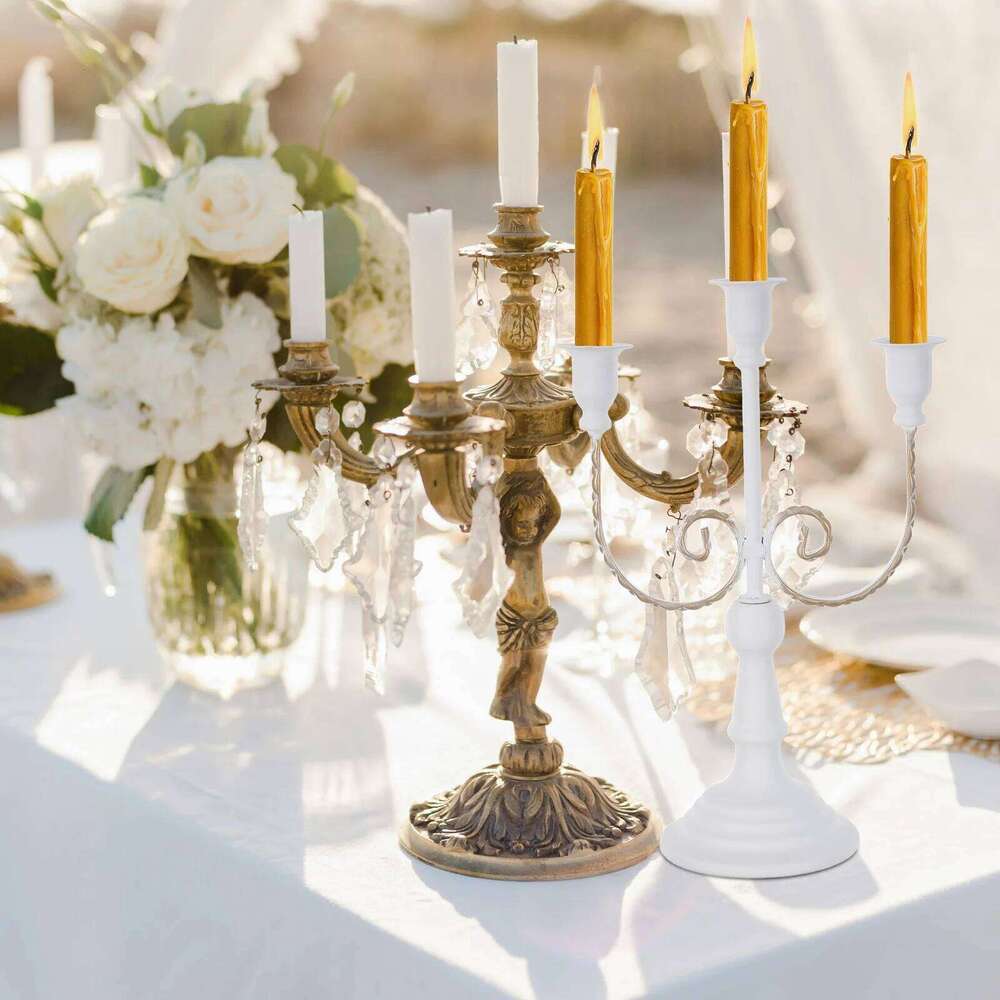 Vintage Iron 3-Arms Candelabrum Multi-Head Candlestick Decorative Desktop Ornament For Home Tabletop Metal Holder Y260131