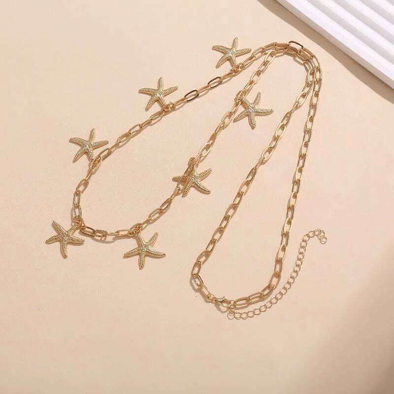 Fashion Gold Color Starfish Pendant Waist for Women Sexy Metal Geometric Tassel Belly Chain Body Party Jewelry Accessories C260131