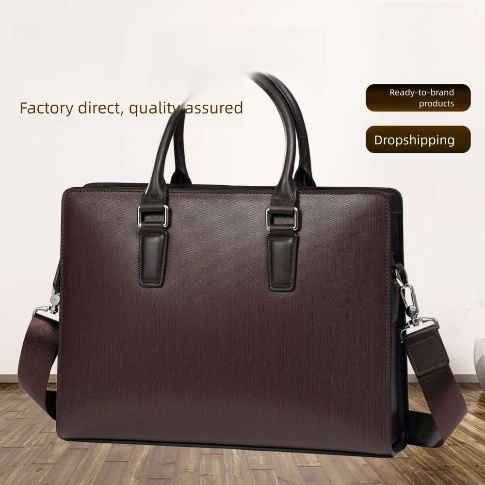 Luxury shoulder bag Hobo leather double zipper handbag men's cowhide computer business briefcase crossbody bag inch portable expandable SENYY