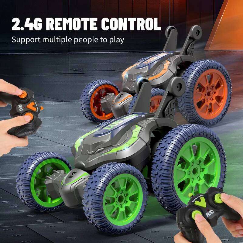 Foldable Stunt RC Car with LED Lights Remote Control Snake 3D Flip Roll 2.4G Double-Sided Driving Toys for Kids Boy's Gift Y260131