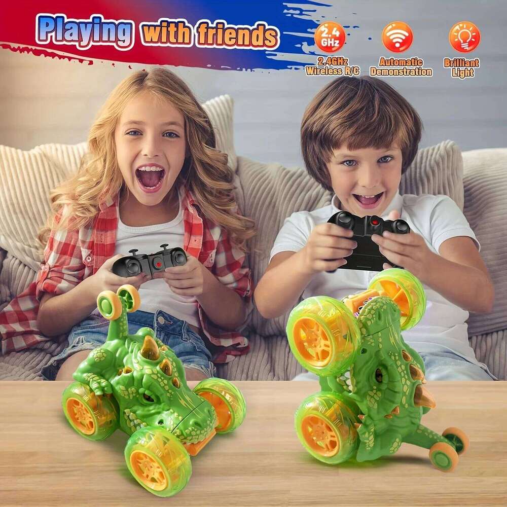 Dinosaur Stunt Car, 2.4GHz Wireless Remote Control, Bright Flashing Lights, Fun Racing Game Y260131