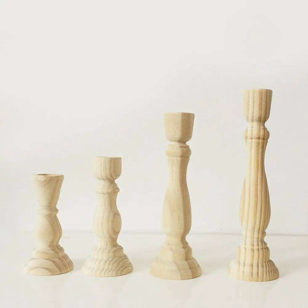 Smoothed Rustic Craft Unpainted Retro For Party Home Wedding Wood Candlesticks Holders Candle Stand Candelabros Y260131