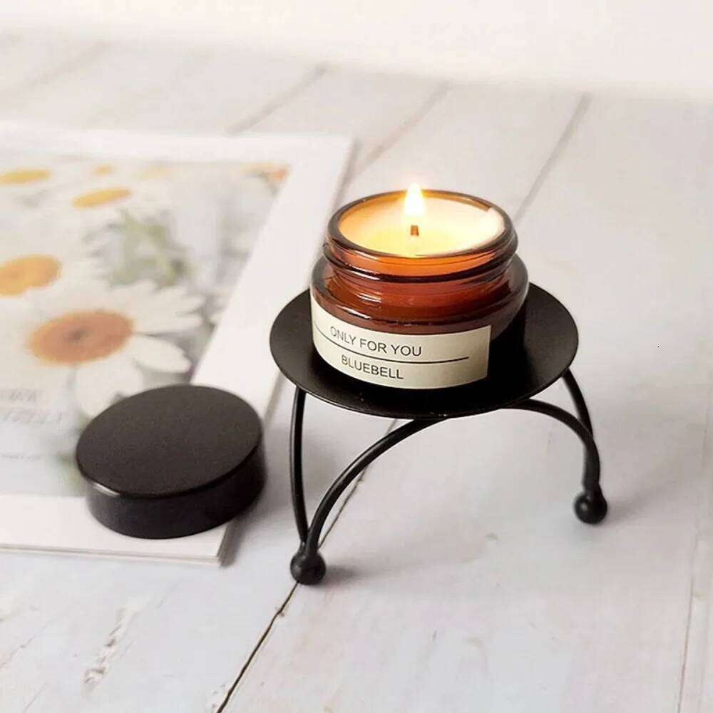 1PC Gift Home Decoration Wedding Ornament Black Gold Candle Holder Wrought Iron Craft Candelabra Round Plate Candlestick Y260131