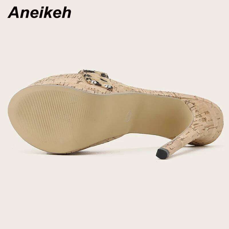 Aneikeh Sexy Leopard Platform Sandals High Heels 2025 Summer Slippers Mules Ladies Fashion Peep Toe Slip On Club Shoes Sliders