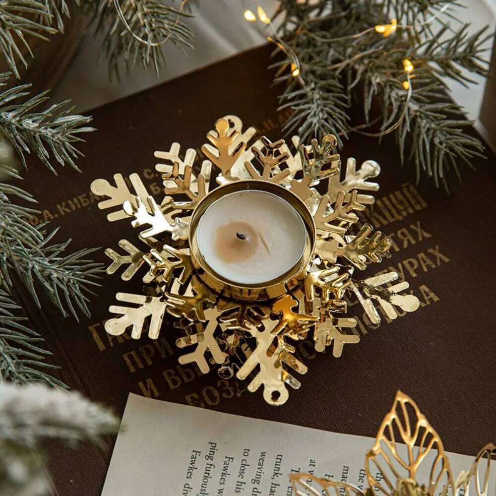 Stand Modern Snowflake Candle Flower Shape Iron Tealight Holders Golden Christmas Candleholder Table Centerpieces Y260131