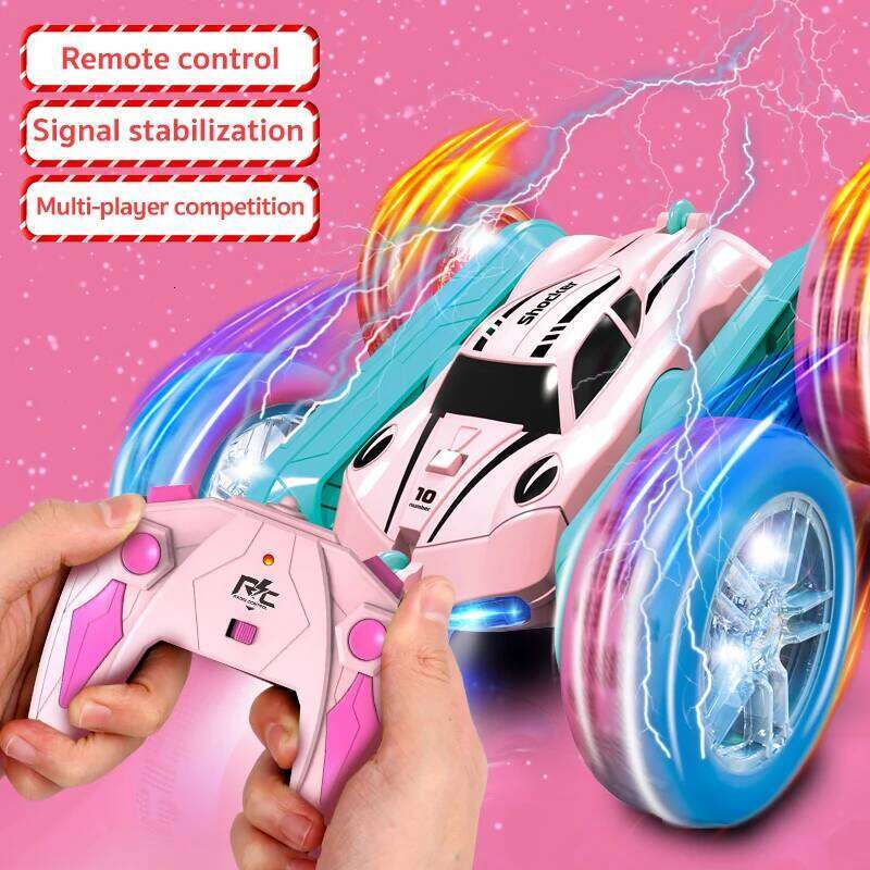 Remote stunt Light four-wheel drive double-sided swing arm rolling Christmas children's toy remote control car Y260131