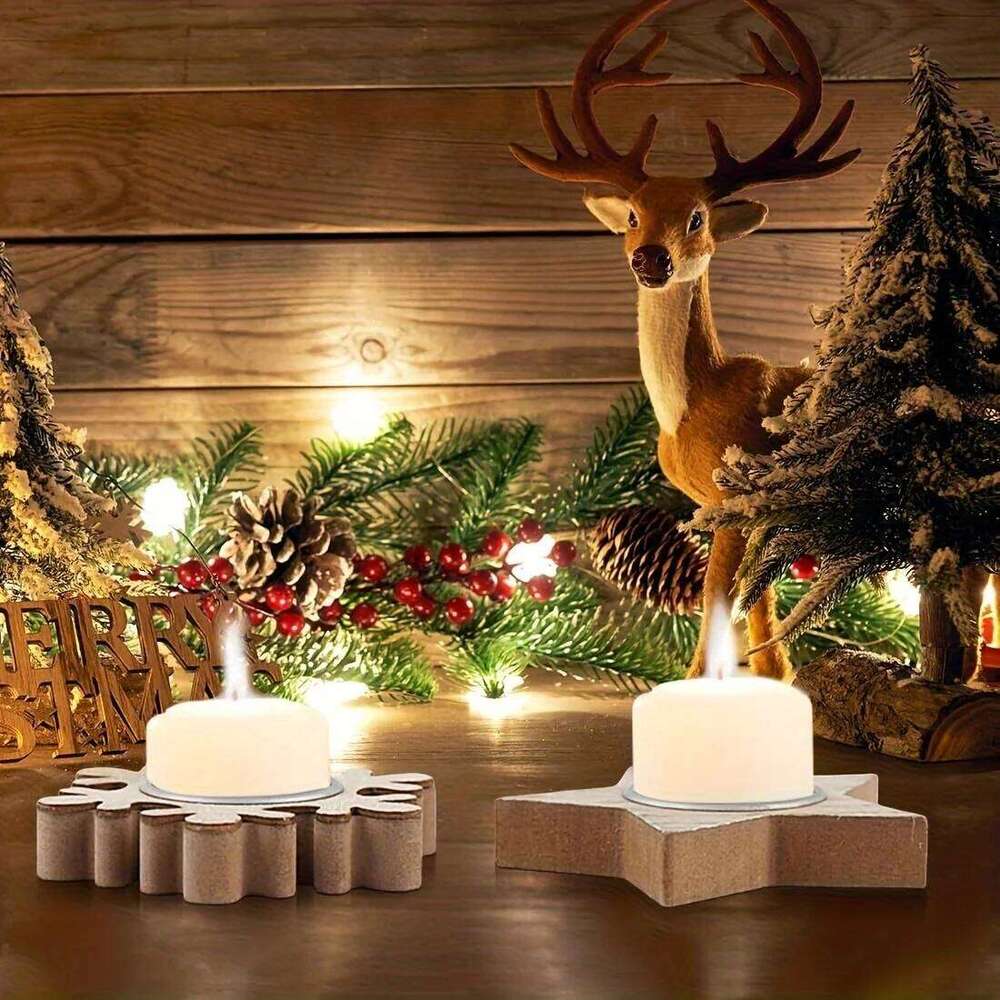 Christmas Wooden Candlestick Candle Holders Star/Snowflake/Christmas Tree Window Desktop Decoration Xmas Decor Candlelight Stand Y260131