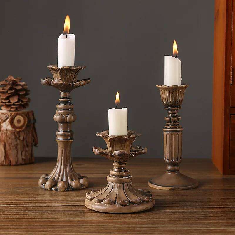 Resin Handicraft Vintage Candle Holder Carve Designs Candelabrum Table Ornament Wedding Centerpieces Home Decoration Y260131