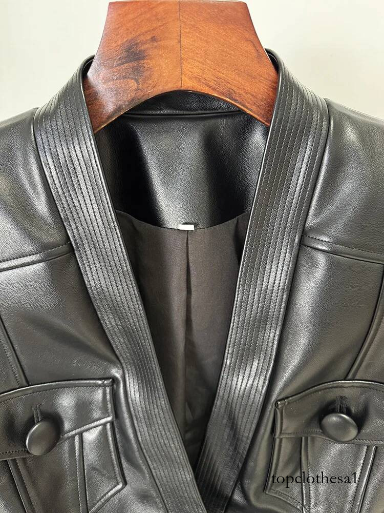 HIGH STREET Newest 2026 Designer Jacket Women's Belt Slim Fitting Button Pocket Decoration Artificial Leather Blazer