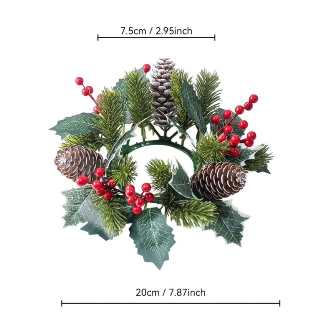 Christmas Candle Ring Pine Needle Garland Candlestick Holder Xmas Wreath Ornament for Festival Home Dining Table Decor Y260131