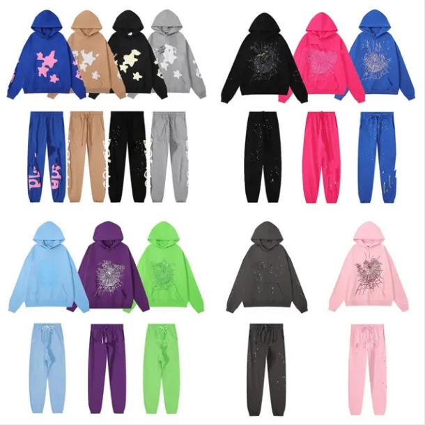 Spider Hoodie Design Unisex Inspired Sweatshirts Rhinestone 55555 Hoody Grid Five Cobweb Pink Tracksuit Young Thug Casual And Loose Y2k Pullover Hip Hop Style 9A2