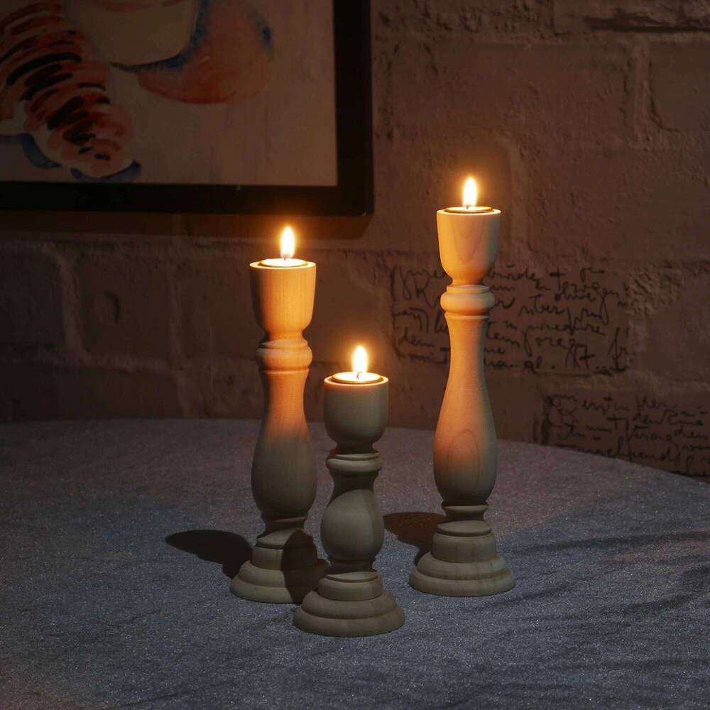 3 Size Wooden Vintage Candlesticks Table Holder Wedding Home Dining Desktop Decoration Wood Candle Stand Candelabrum Y260131