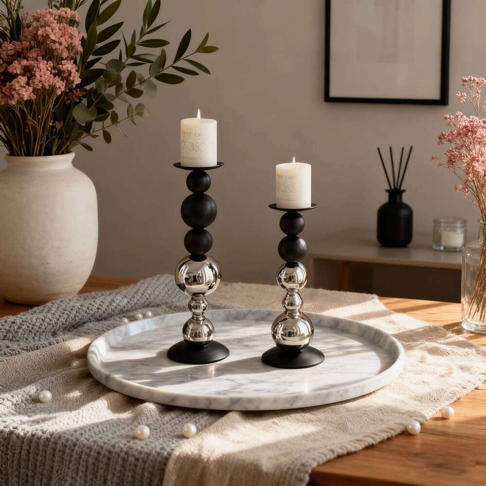 Nordic Black White Spherical Candlestick - Luxury Metal Candle Holder for Home Decor, Dining & Living Room Art Ornament Y260131