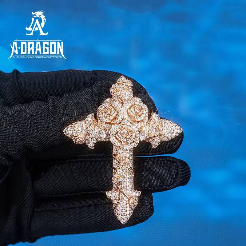 Hip Hop 925 Silver Vvs Moissanite Cross Pendant Hot Sale 925 Sterling Silver Gold Plating Pendants for MenWomen