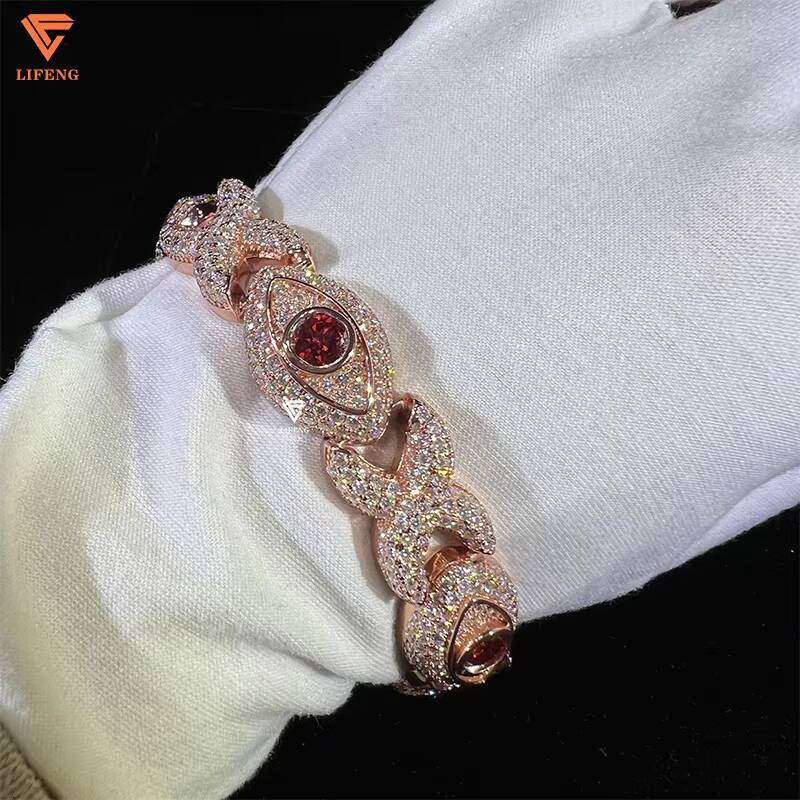 Diamond Tester Moissanite Gemstone Eyes Infinity Cuban Link Bracelet 925 Silver VVS Mossanite Iced Cross Cuban Bracelet