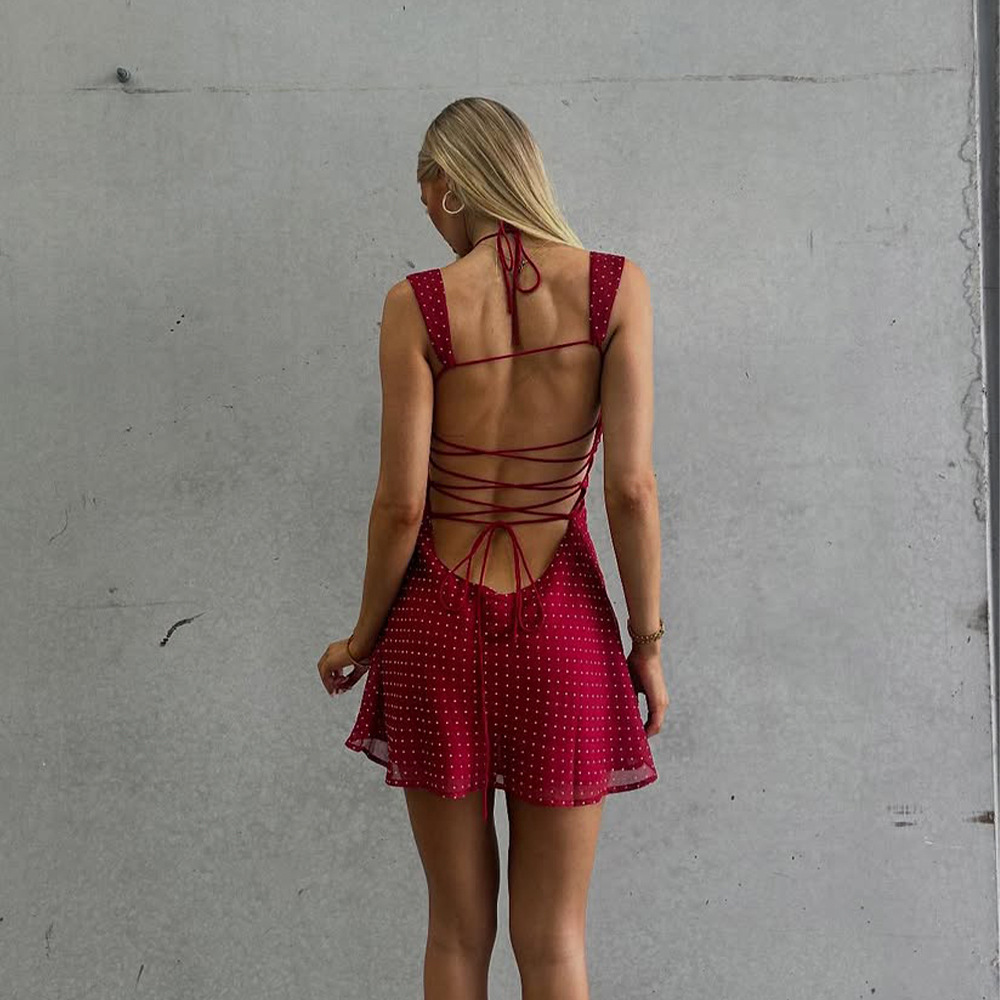 B3362 New European and American Export Style 2025 Summer Chiffon Suspender Sexy Dress Elegant Casual Skirt