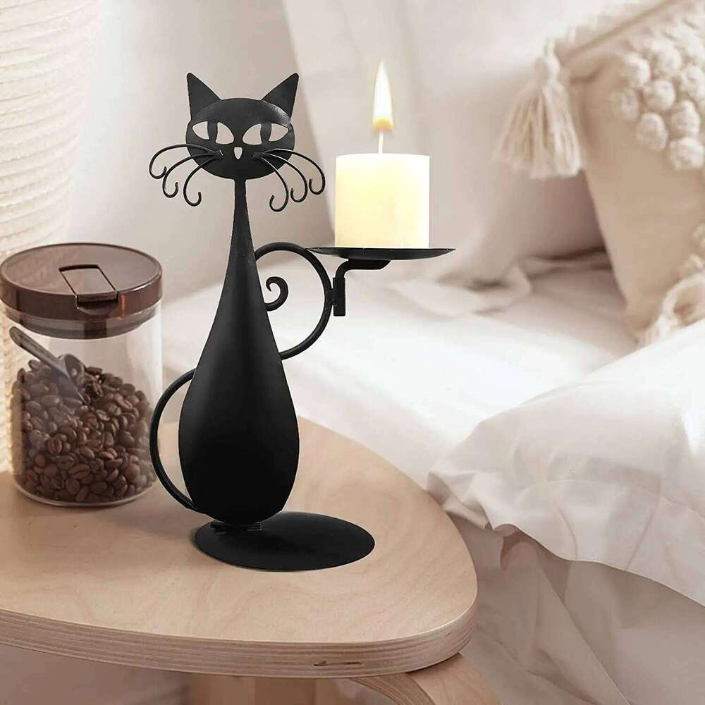 Candlestick Retro Rural Farmhouse Metal Cat Candle Holders Home Decoration Y260131