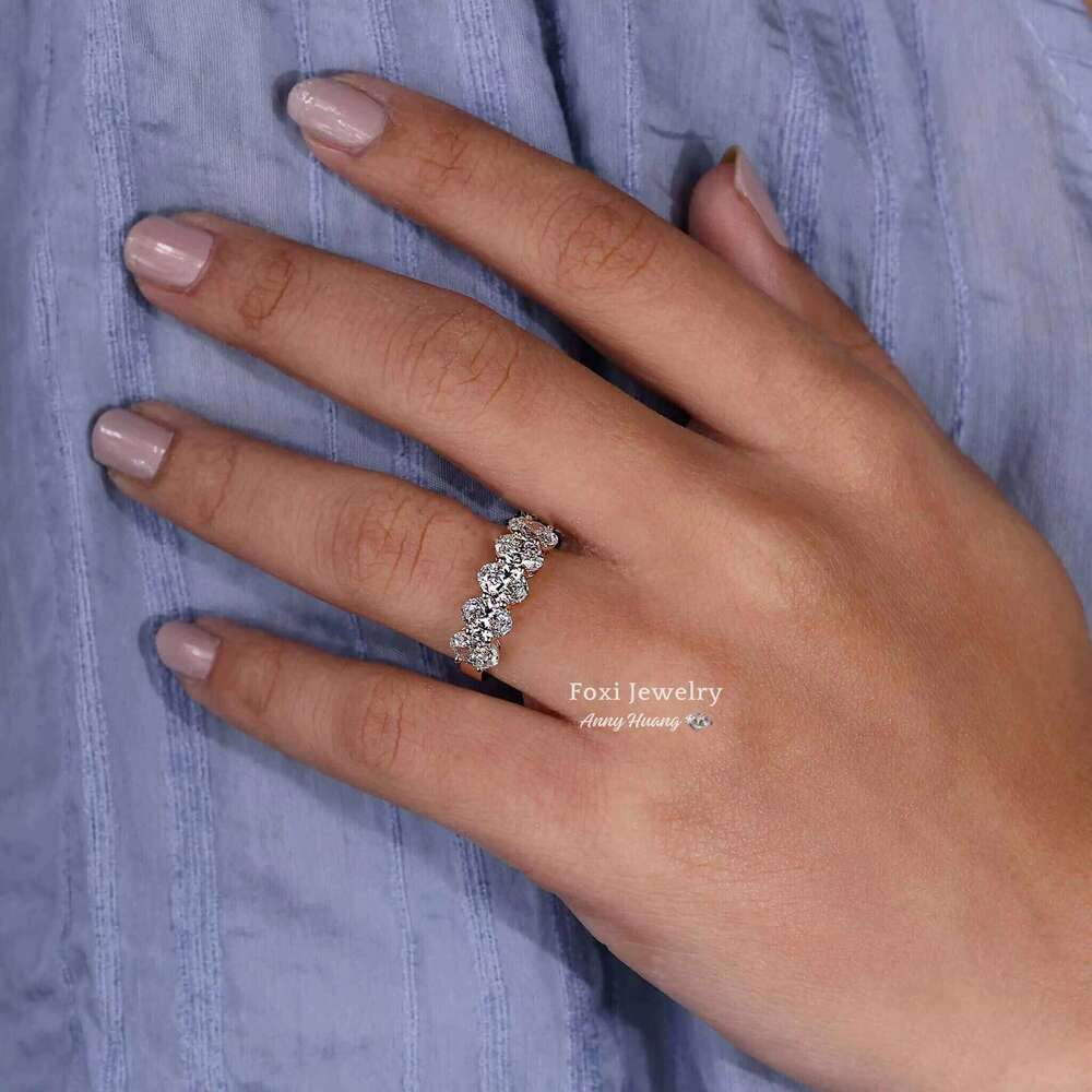 925 Silver Jewelry Yellow Gold Oval Cut Five Stones Lab Grown Diamond Wedding Ring Bling VVS Moissanite Eternity Rings For Women