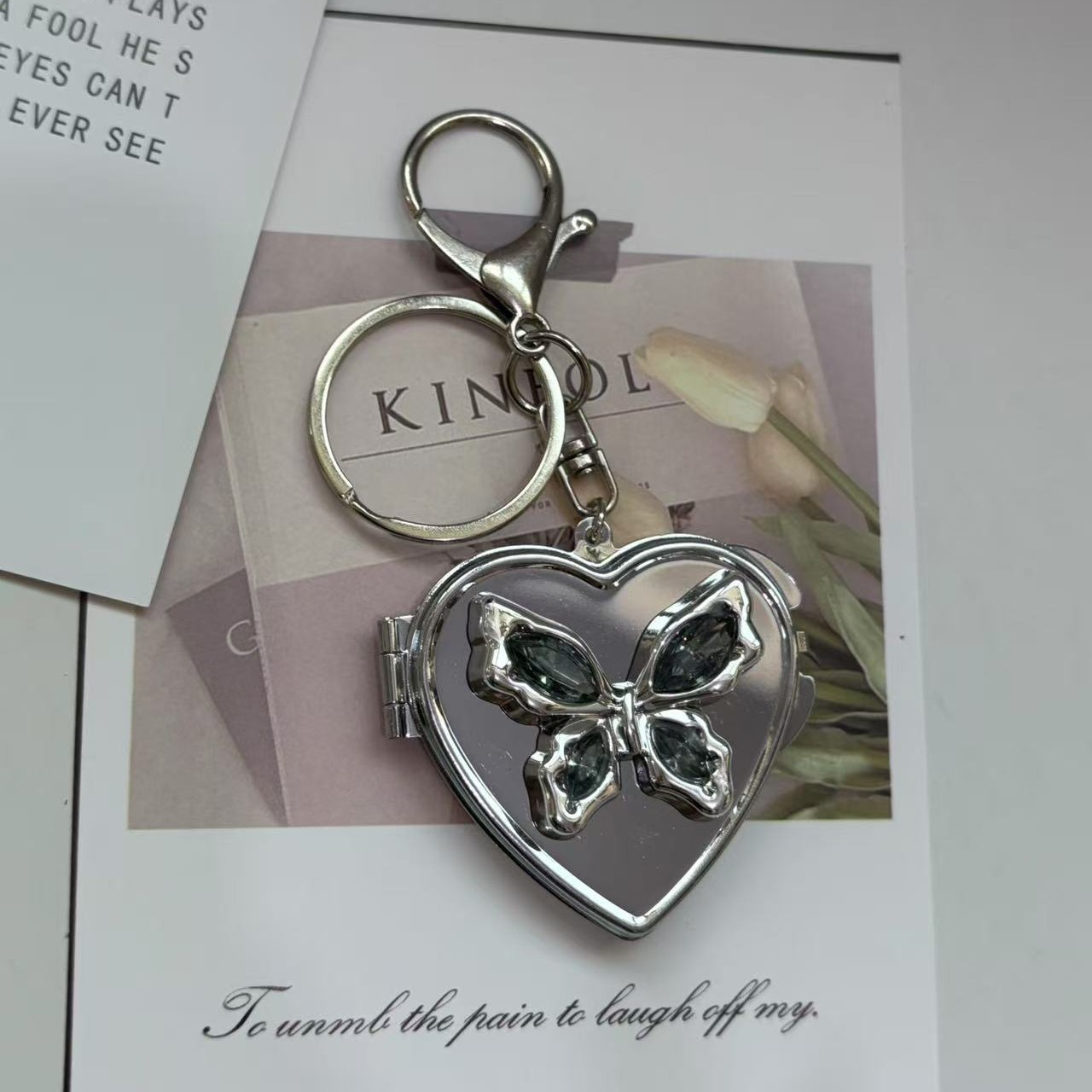 Free shipping Hot selling exquisite design silver bow love mirror keychain Y2K bag pendant practical fashion bagcharm