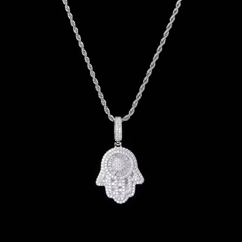Luxury Jewelry Bling 3A Cz Stone 925 Sterling Silver Gold Plated Hamsa Hand of Fatima Pendant