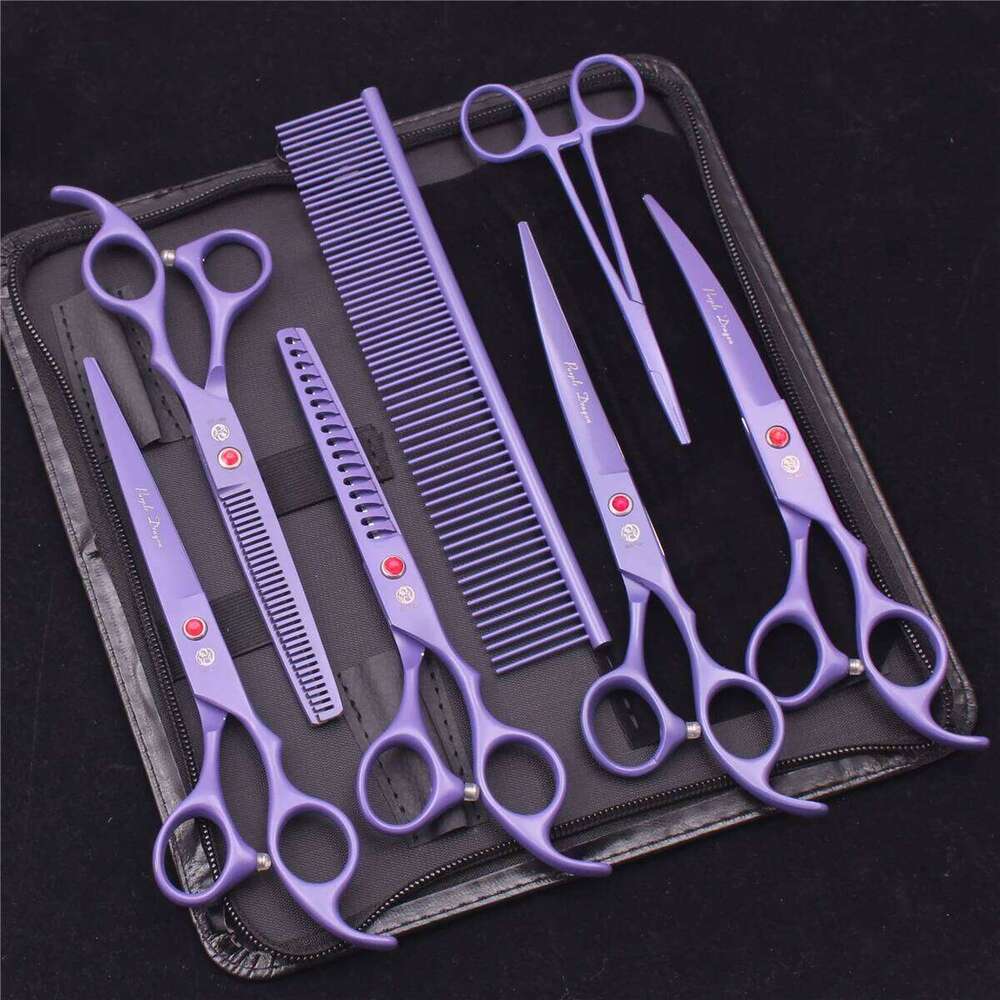 7.0 Pet Grooming Scissors Set Japanese Steel Straight Curved Dog Cat Cutting Thinning Shears Hair Comb Hemostatic Forceps Z3103 C260131