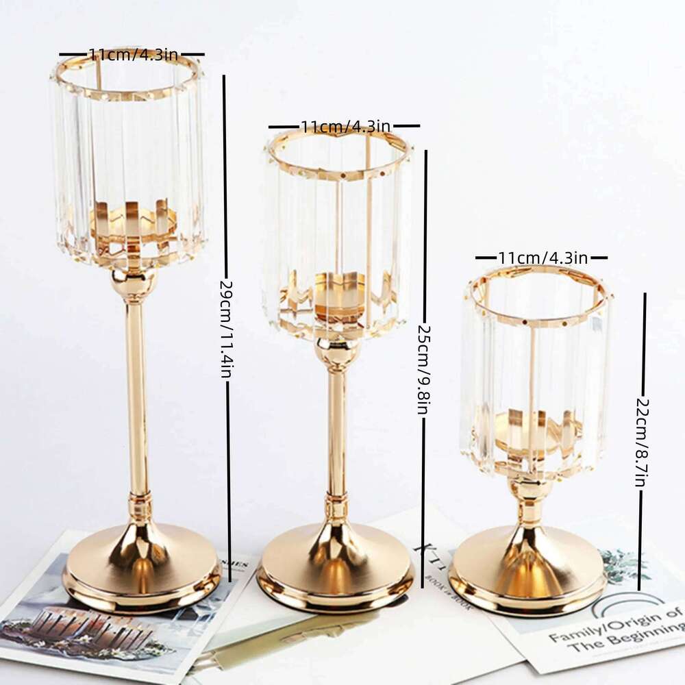 1pc Golden Pillar Holder Crystal Candlesticks for Dining Coffee Table Wedding Events Parties Home Decor Candle Holders Y260131